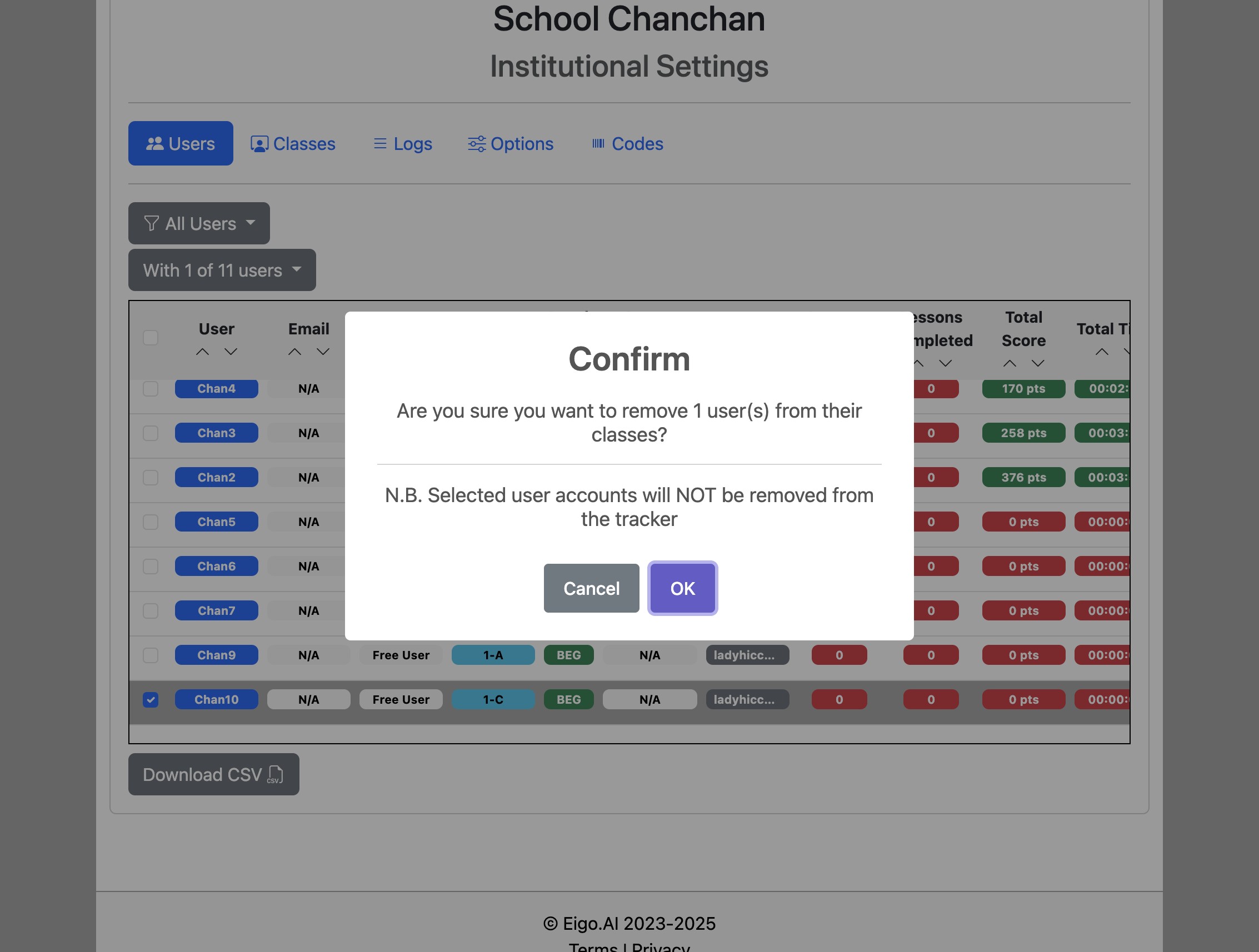 Screenshot for How to add users to or remove them from a class, step 8