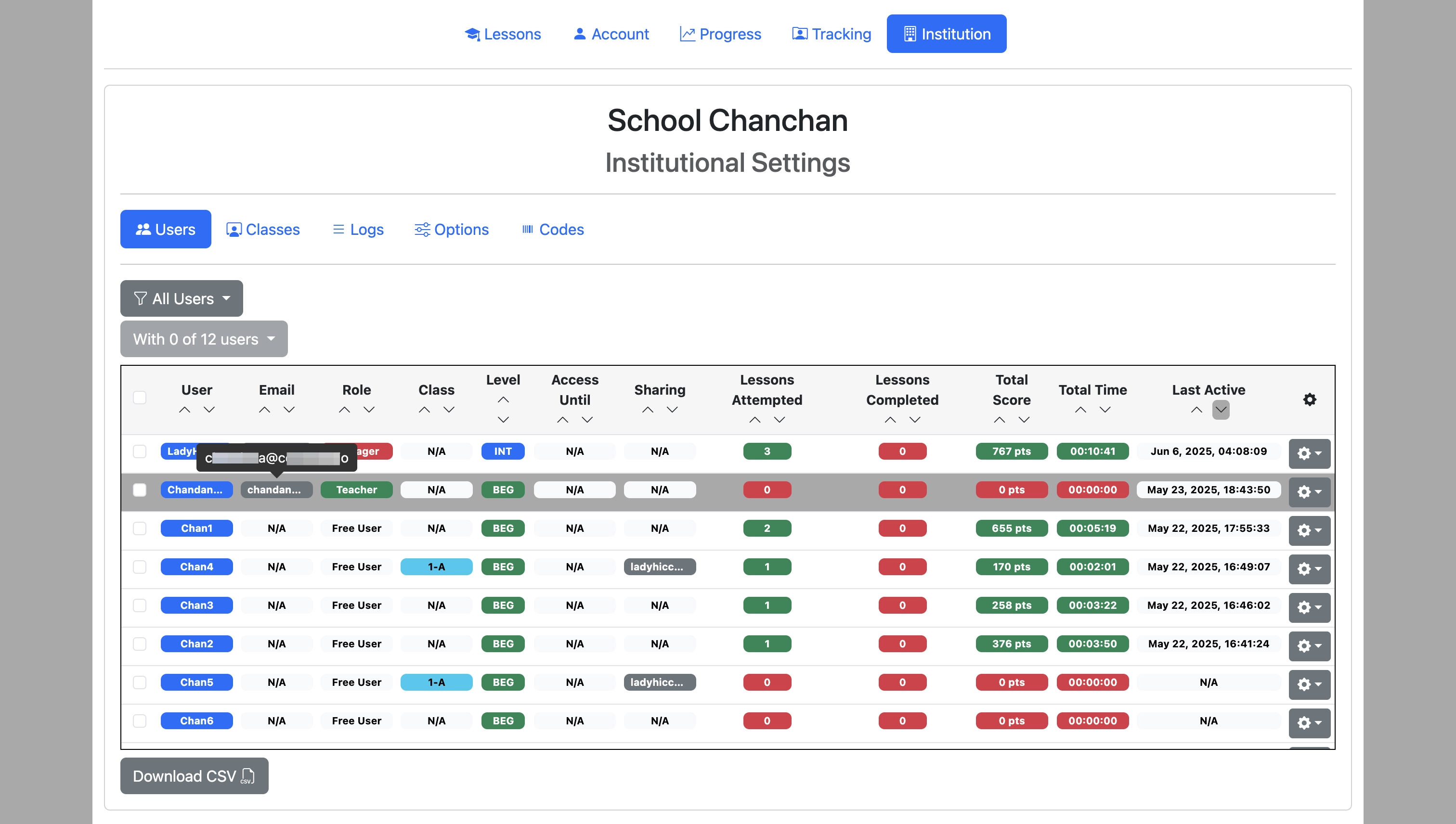 Screenshot for How to view users in your institution, step 4