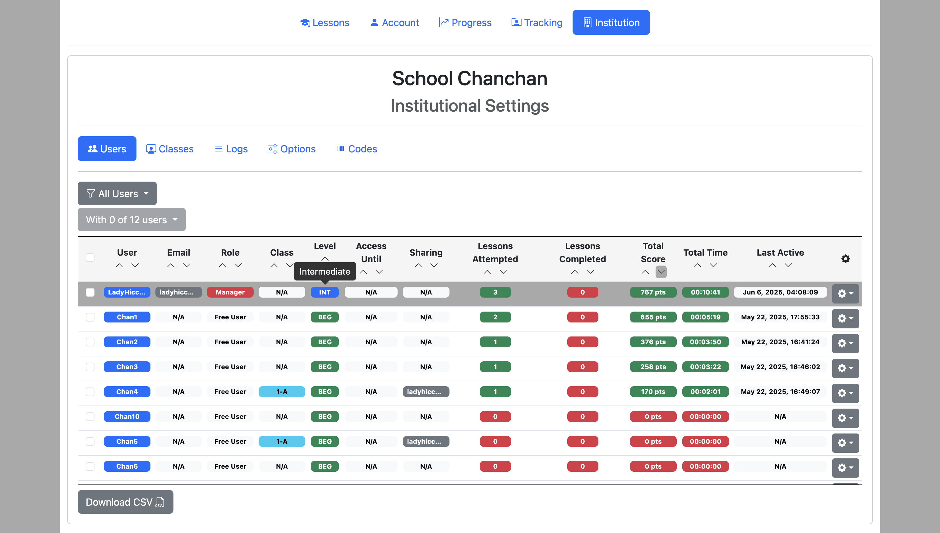 Screenshot for How to view users in your institution, step 5