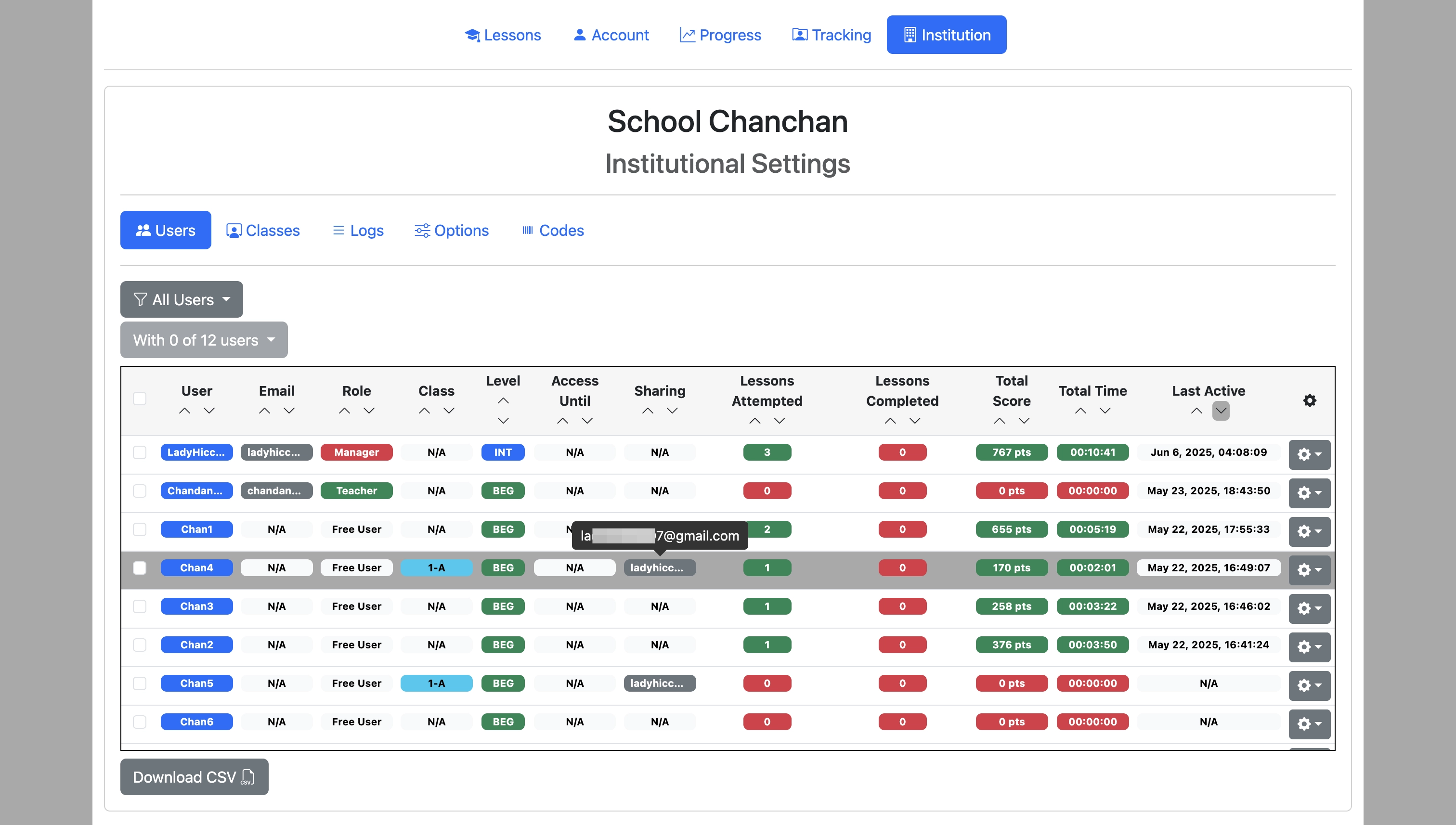 Screenshot for How to view users in your institution, step 6