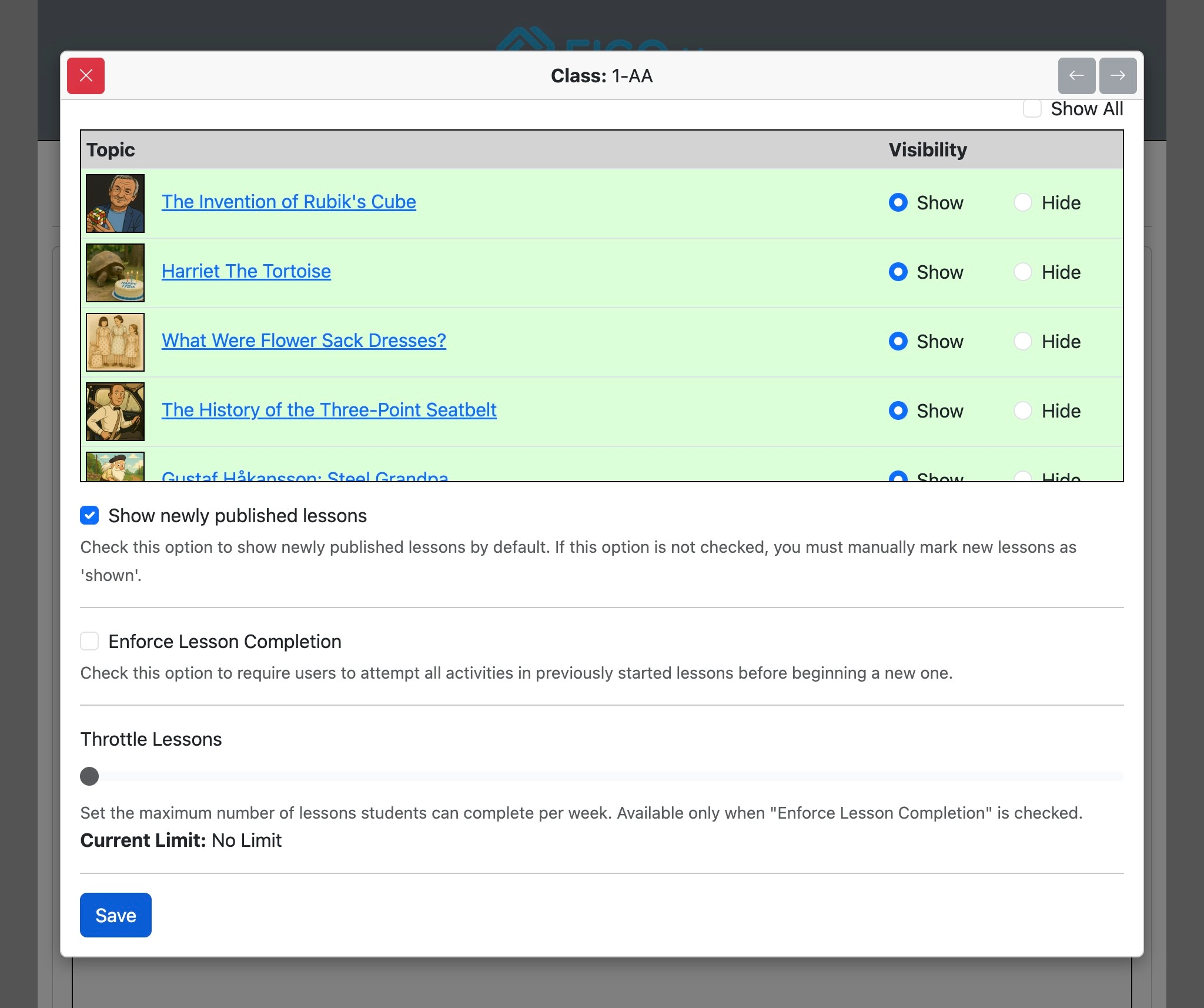 Screenshot for Institutional options, step 10