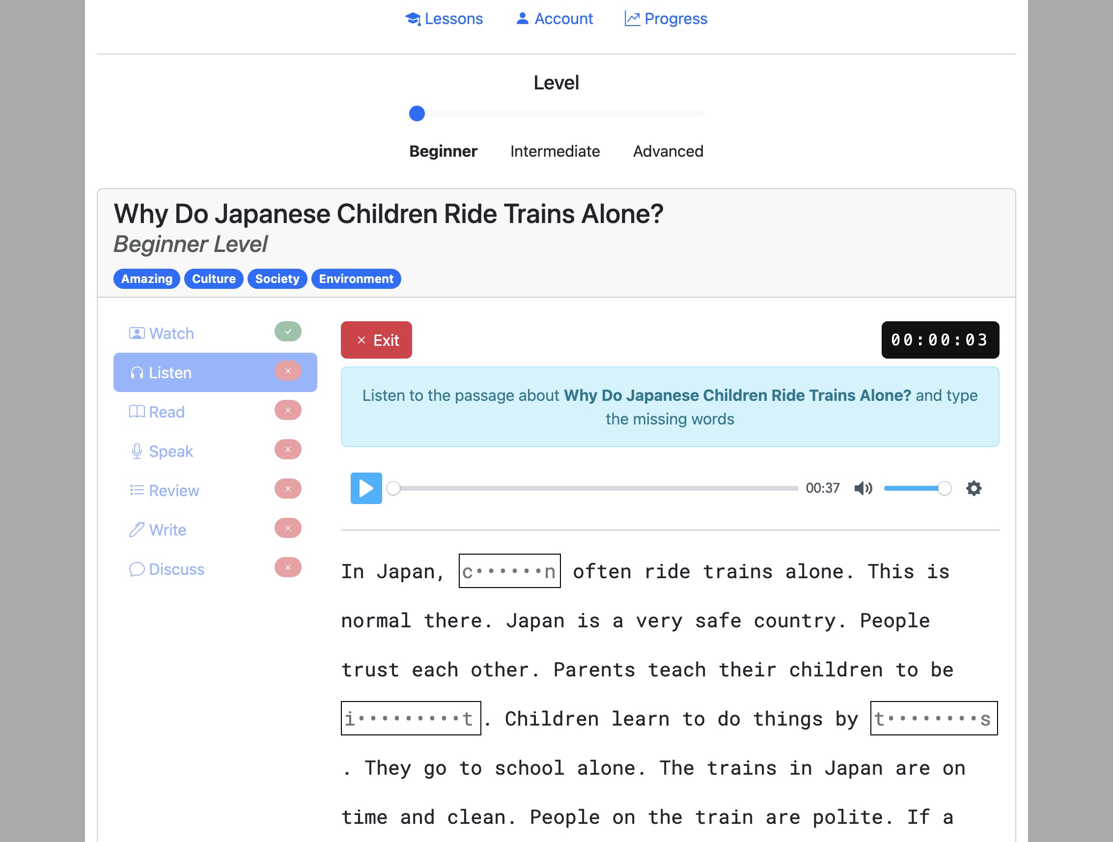 Screenshot for How to do the 'Listen' activity, step 5