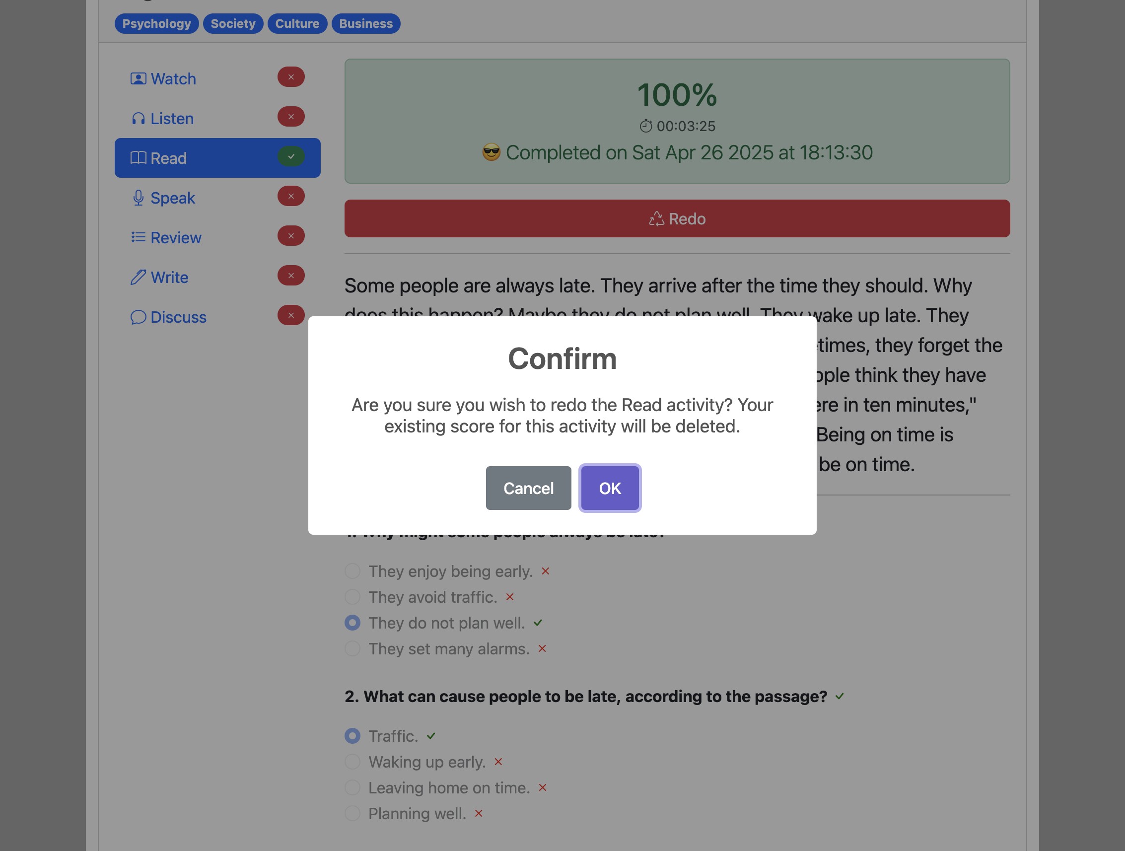 Screenshot for How to do the 'Read' activity, step 11