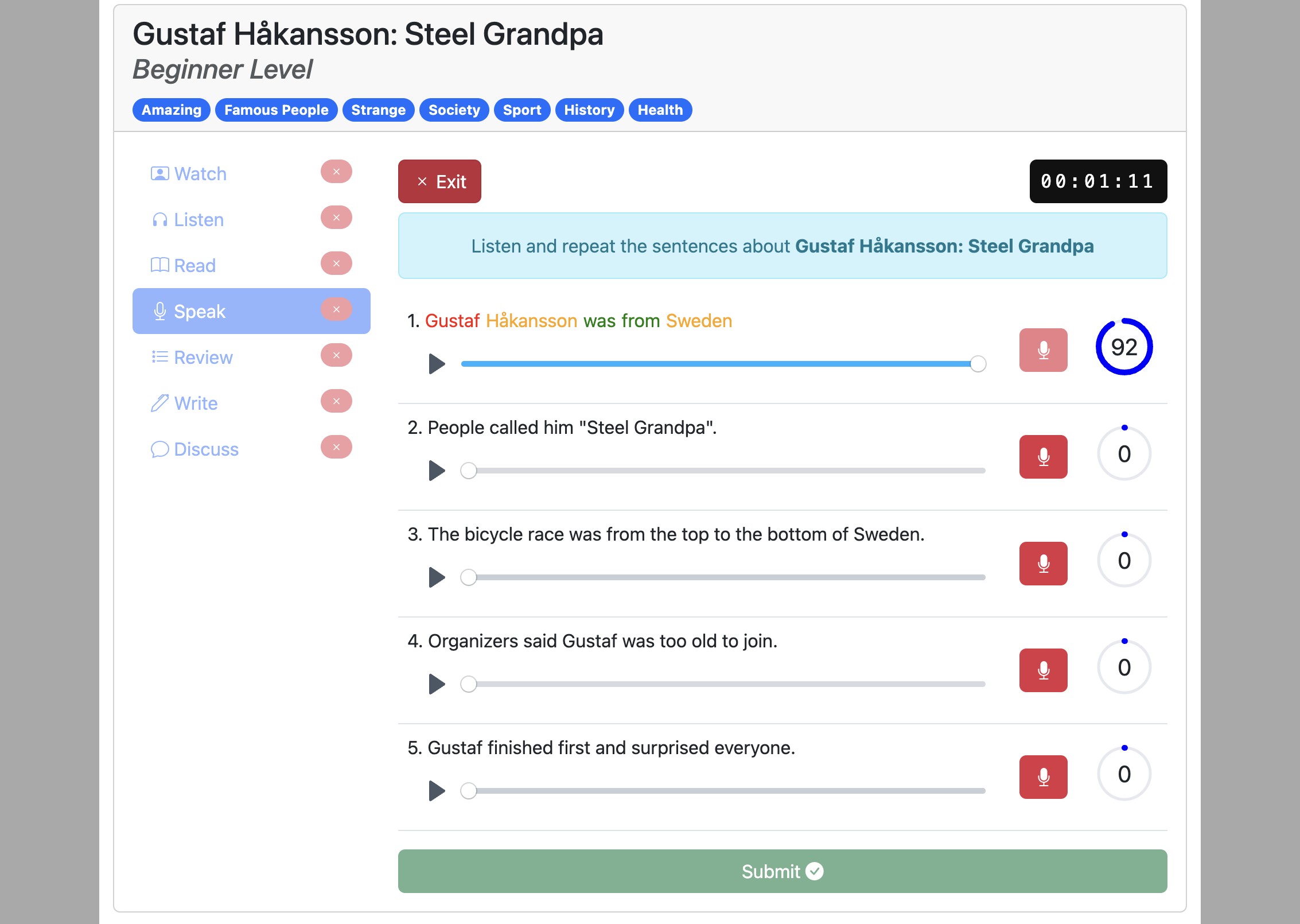 Screenshot for How to do the 'Speak' activity, step 13