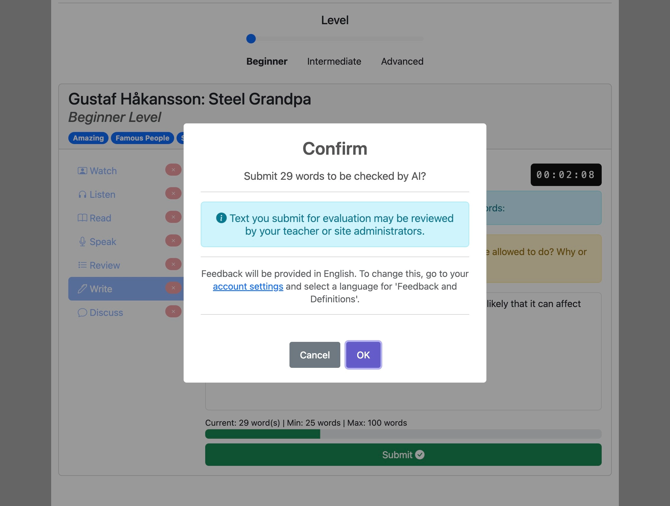 Screenshot for How to do the 'Write' activity, step 7