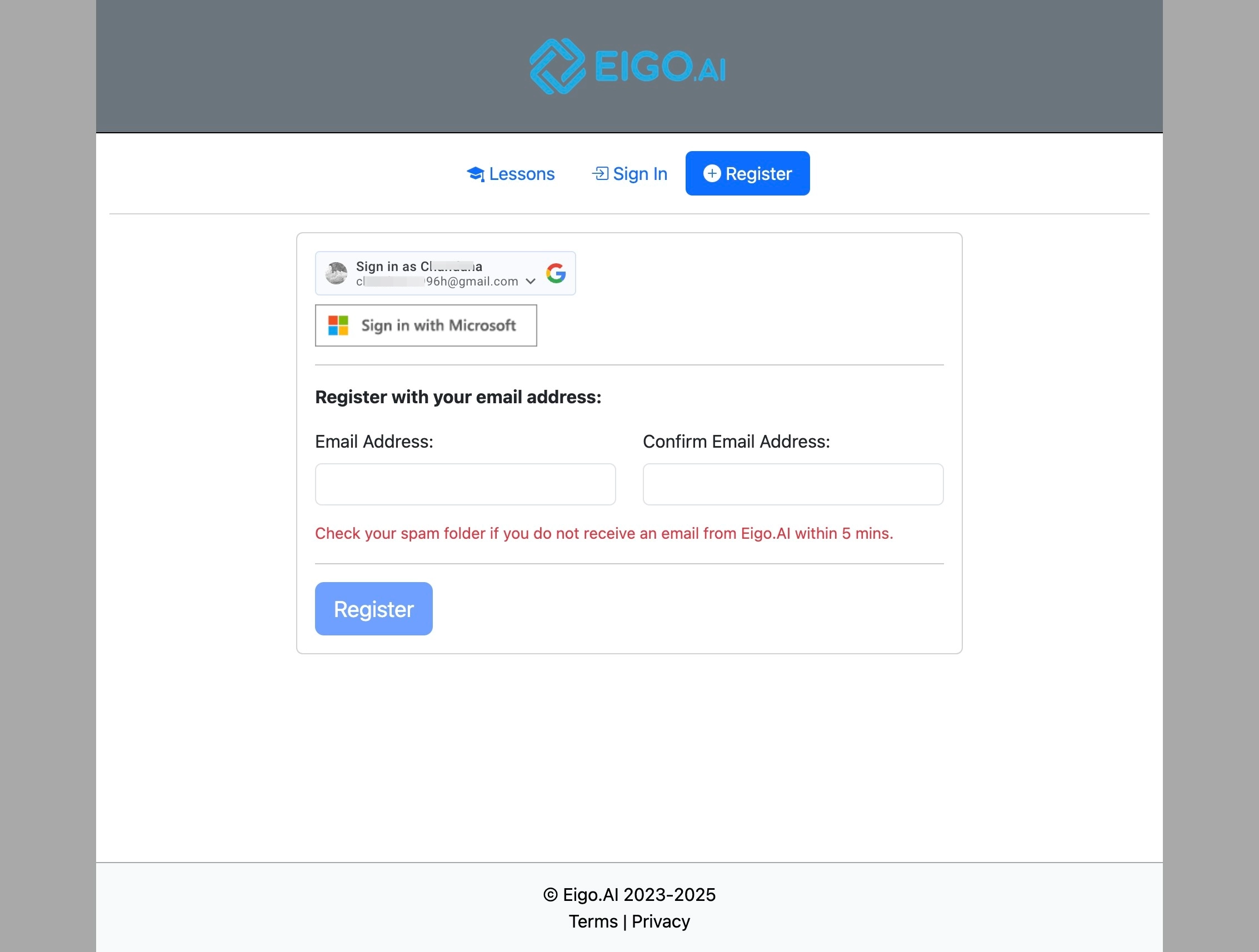 Screenshot for How to register with Google, step 3