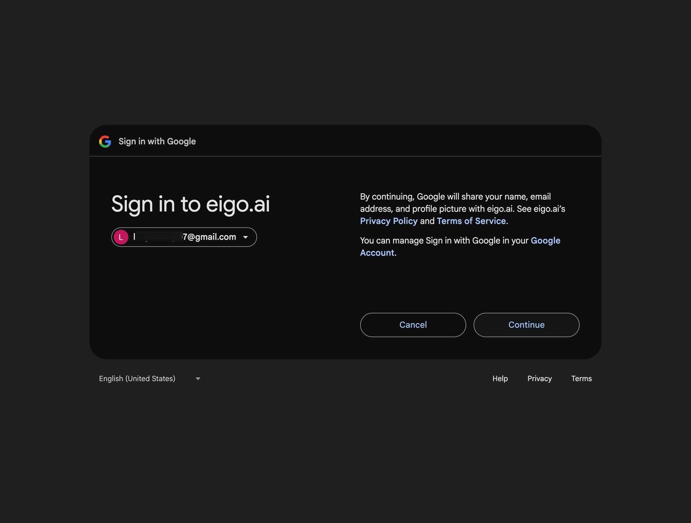 Screenshot for How to register with Google, step 5