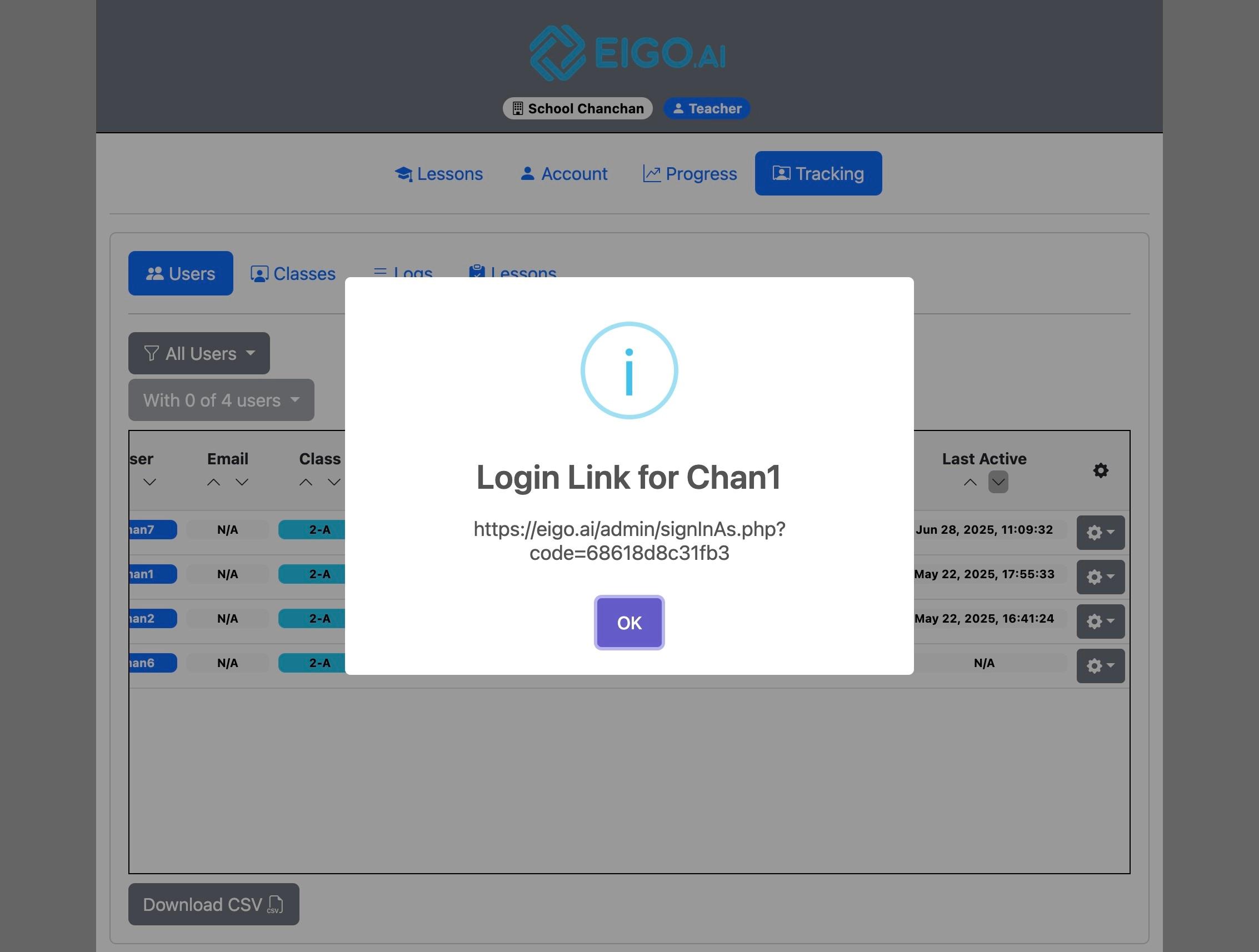 Screenshot for How to create a one-time login link for students, step 5