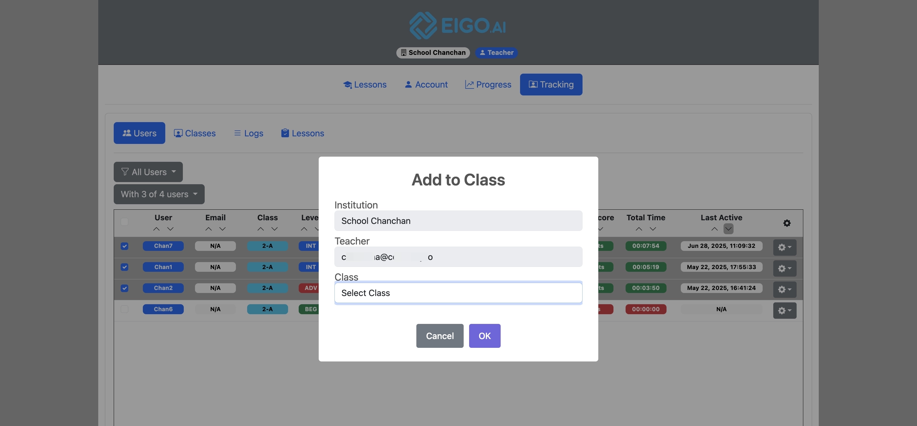 Screenshot for How to add students to or remove them from a class, step 4