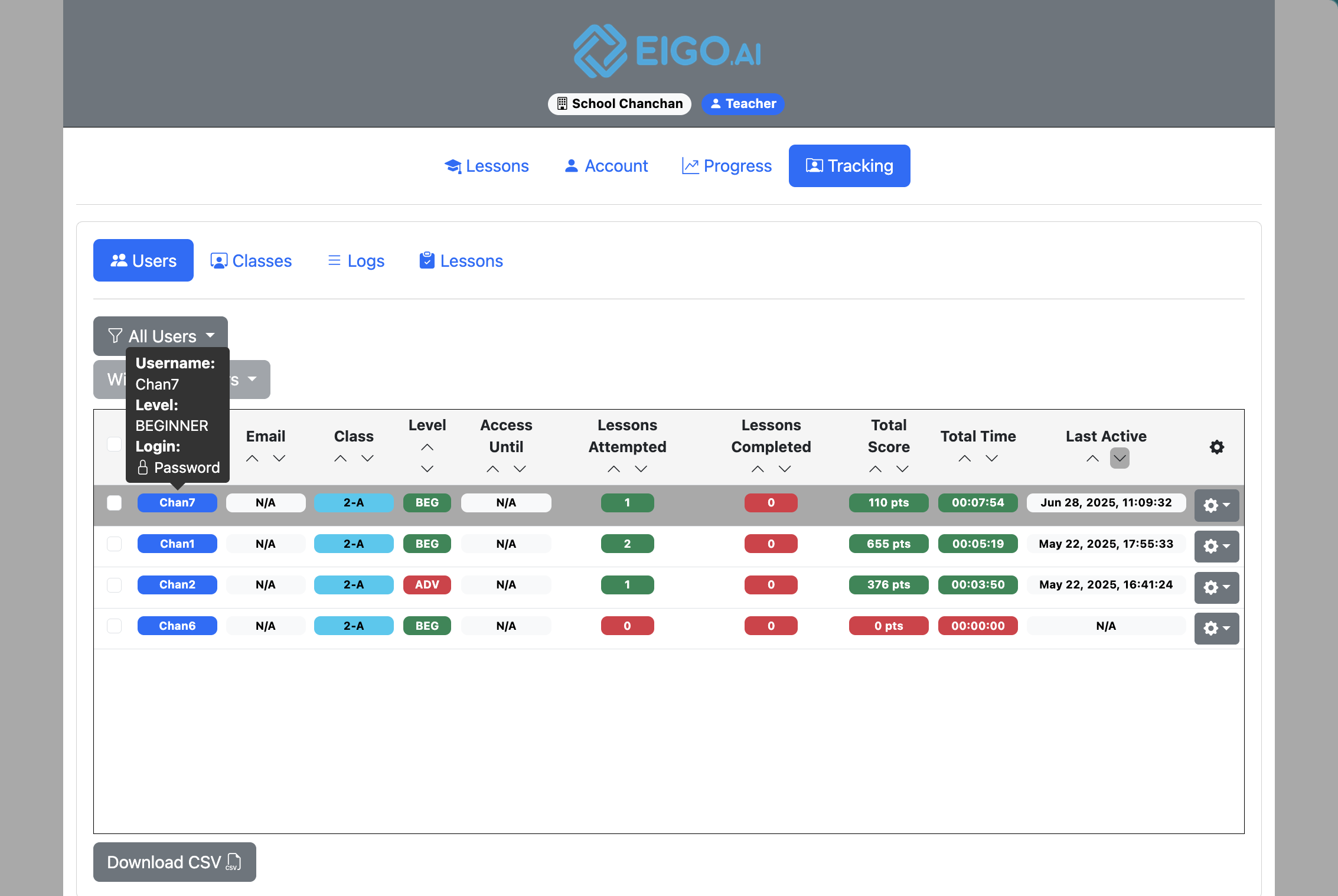 Screenshot for How to view tracked students, step 3