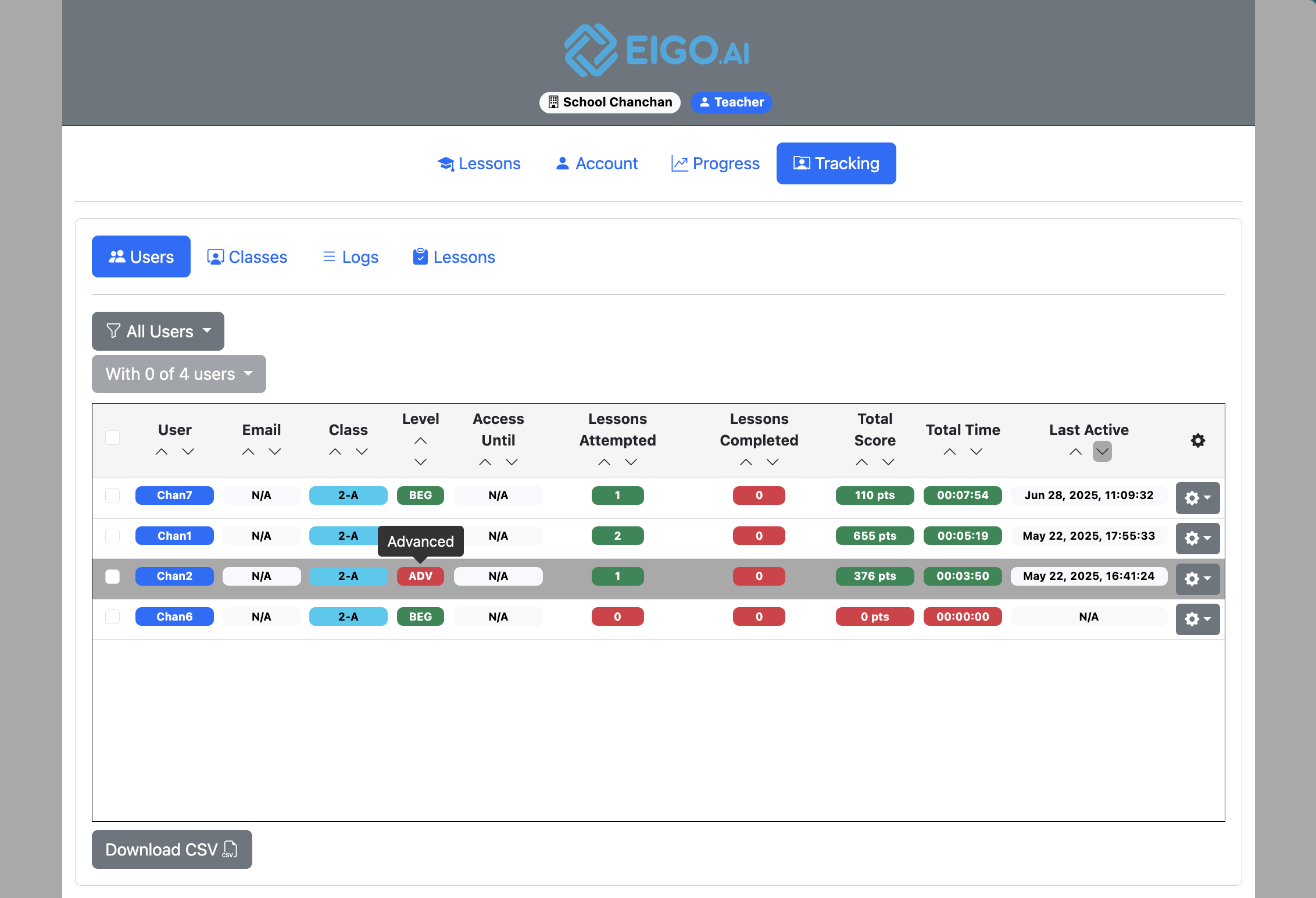 Screenshot for How to view tracked students, step 4