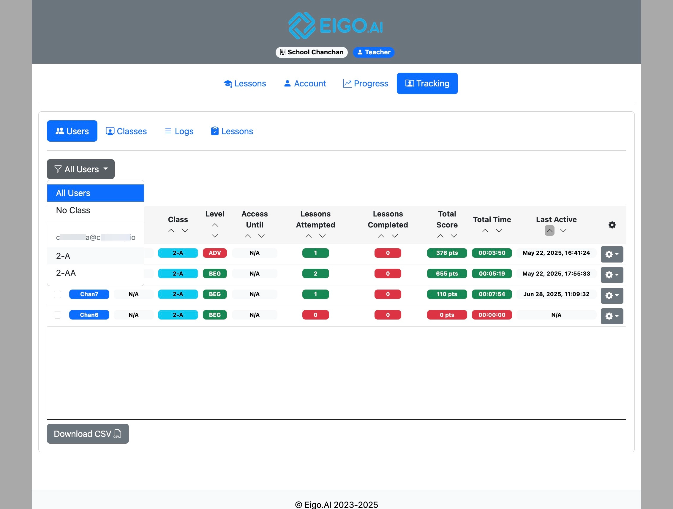 Screenshot for How to filter tracked students by class, step 3