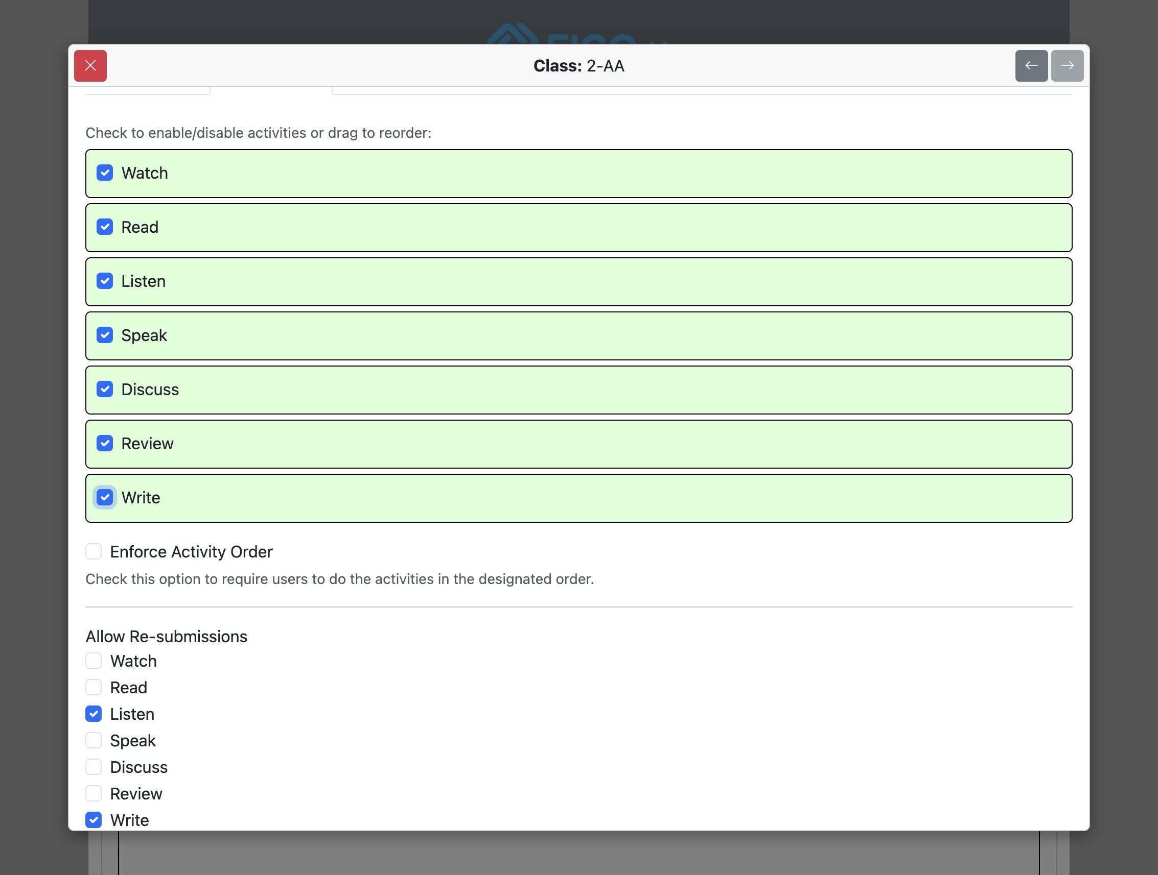 Screenshot for How to override institutional options for specified classes, step 17