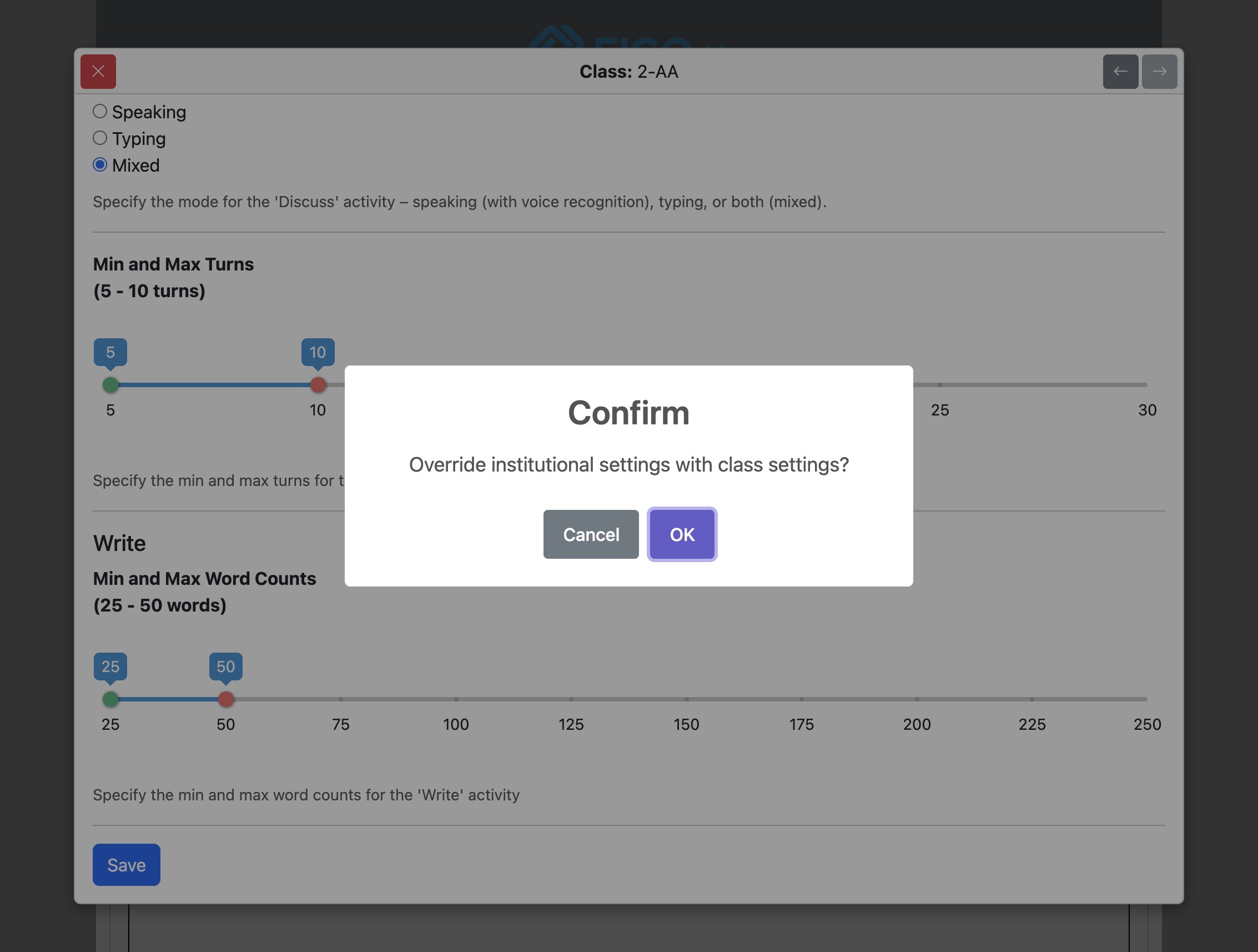 Screenshot for How to override institutional options for specified classes, step 27