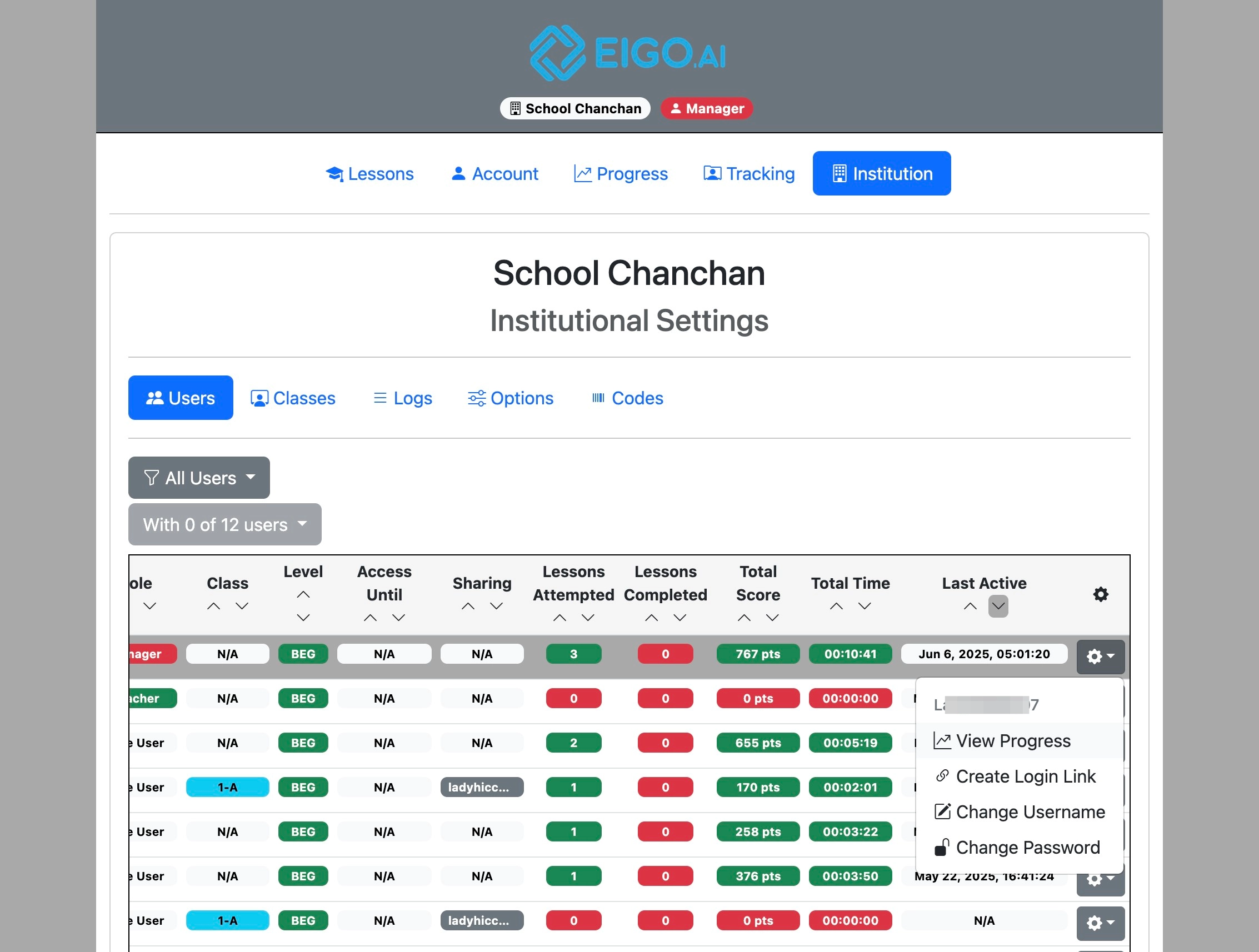 Screenshot for How to view student progress, step 3