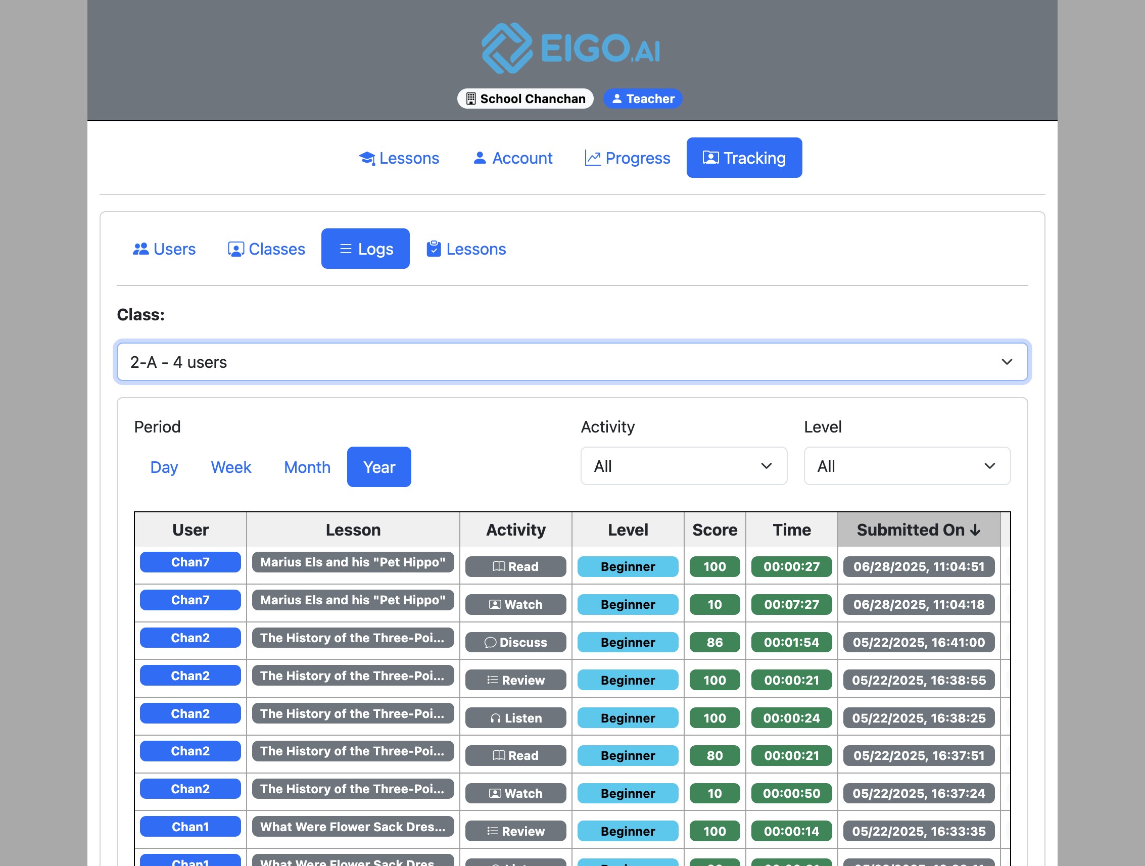 Screenshot for How to view submission logs, step 5